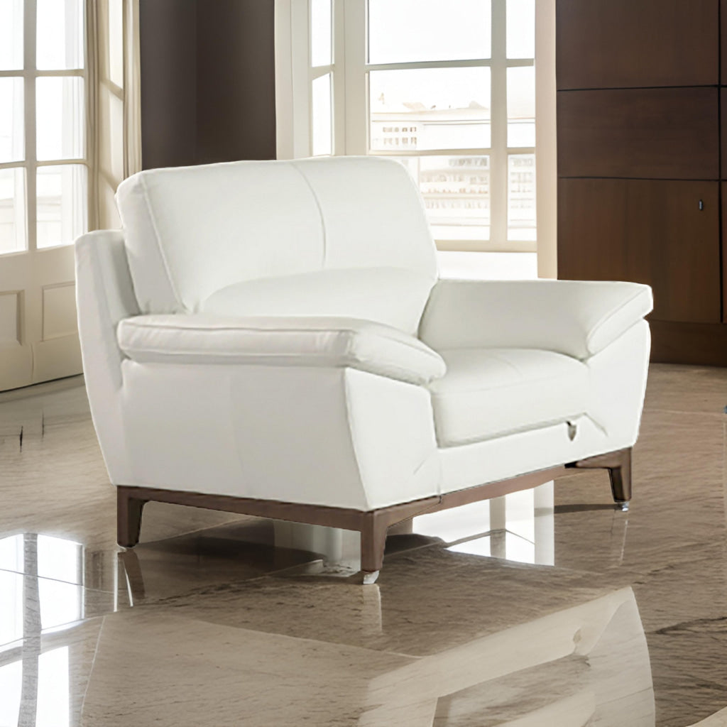 Fina 48 Inch Accent Sofa Chair, Cushioned, White Tufted Italian Leather By Casagear Home