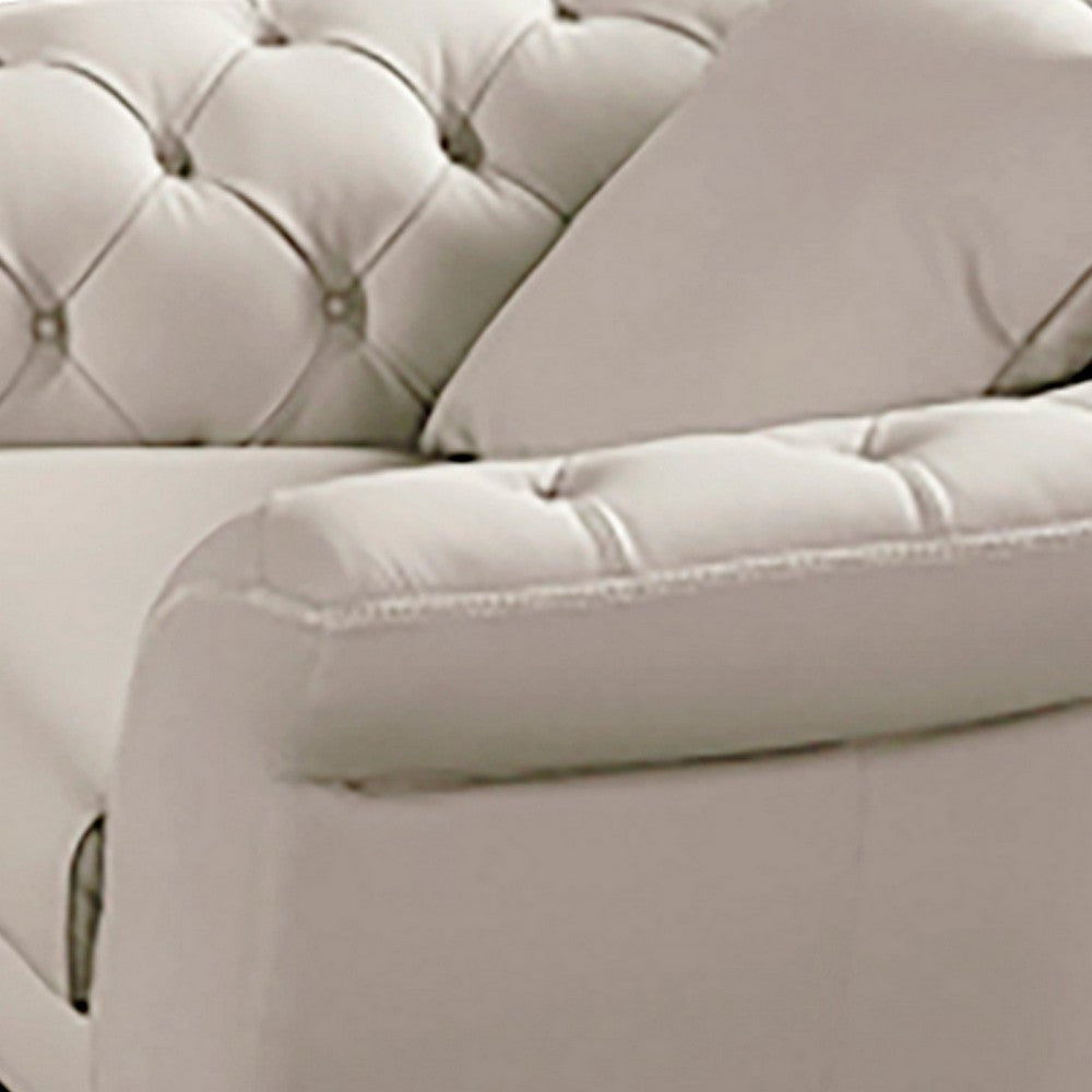 Tmy 45 Inch Accent Chair Throw Pillow Light Gray Tufted Italian Leather By Casagear Home