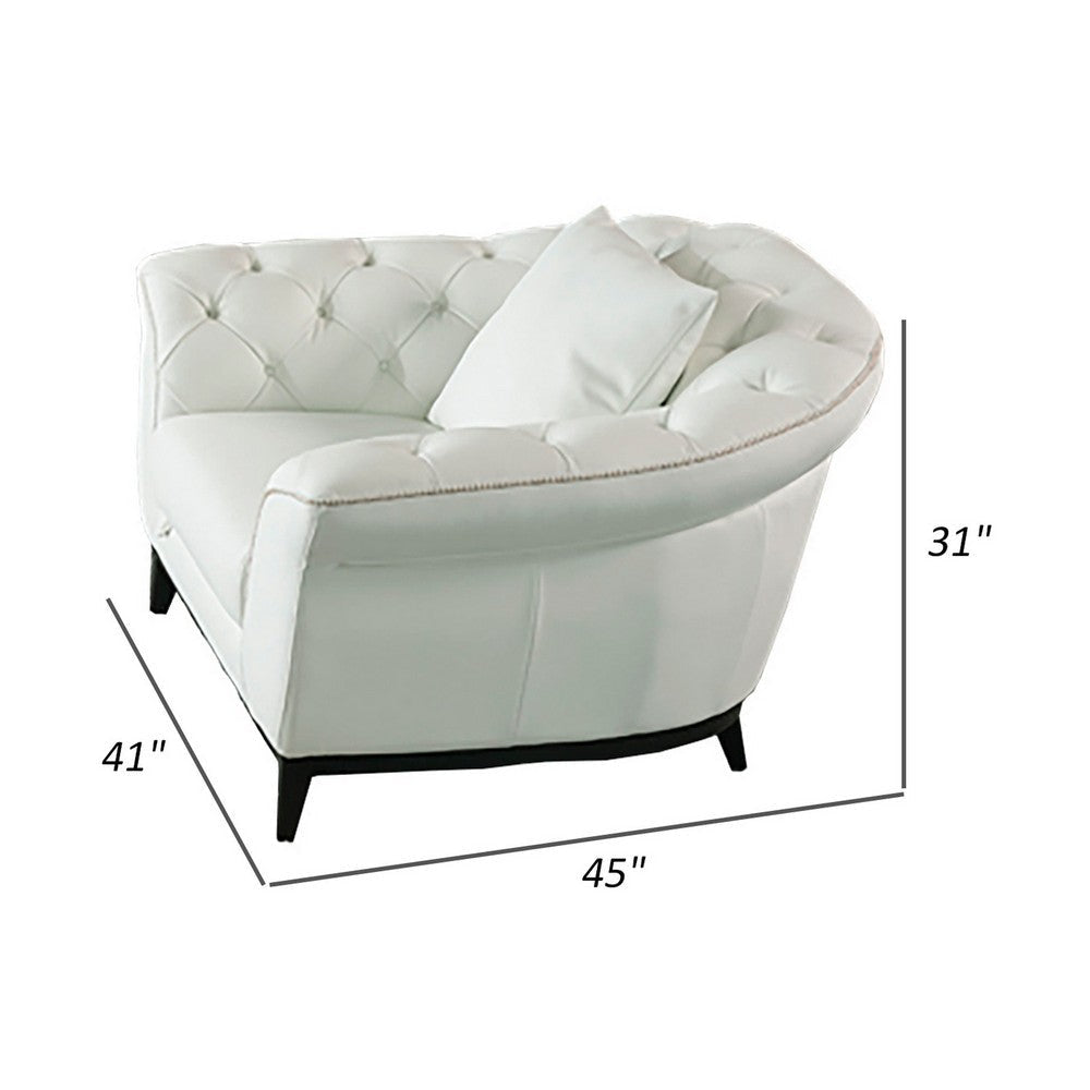 Tmy 45 Inch Accent Chair Throw Pillow Soft White Tufted Italian Leather By Casagear Home