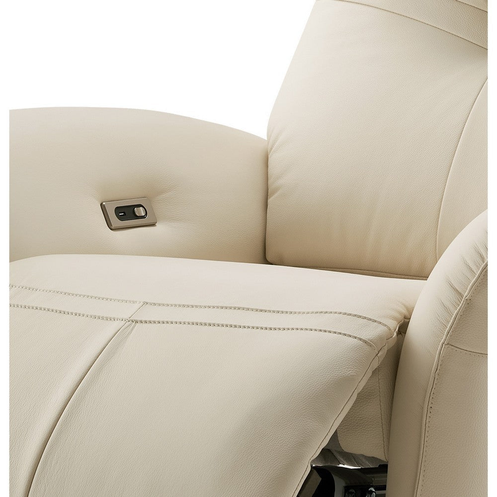 Gymi 39 Inch Swivel Power Recliner with Phone Holder Cushioned Ivory By Casagear Home
