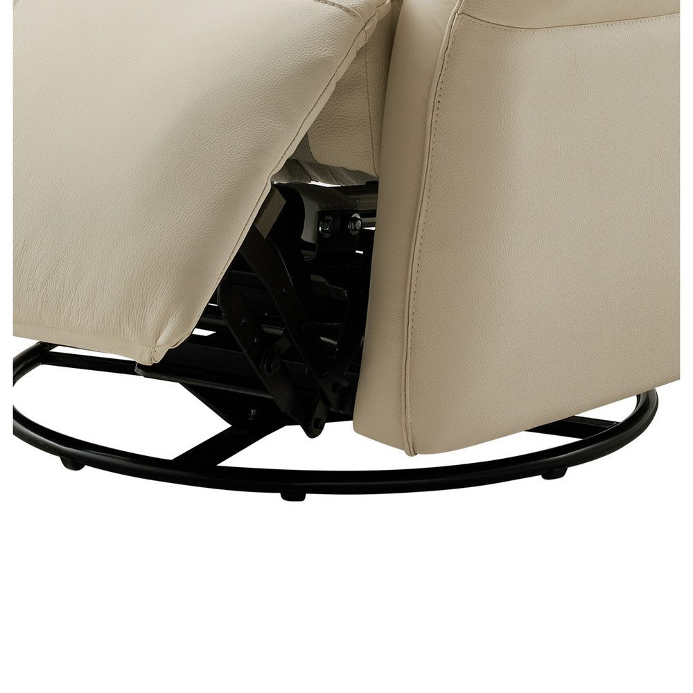 Gymi 39 Inch Swivel Power Recliner with Phone Holder Cushioned Ivory By Casagear Home