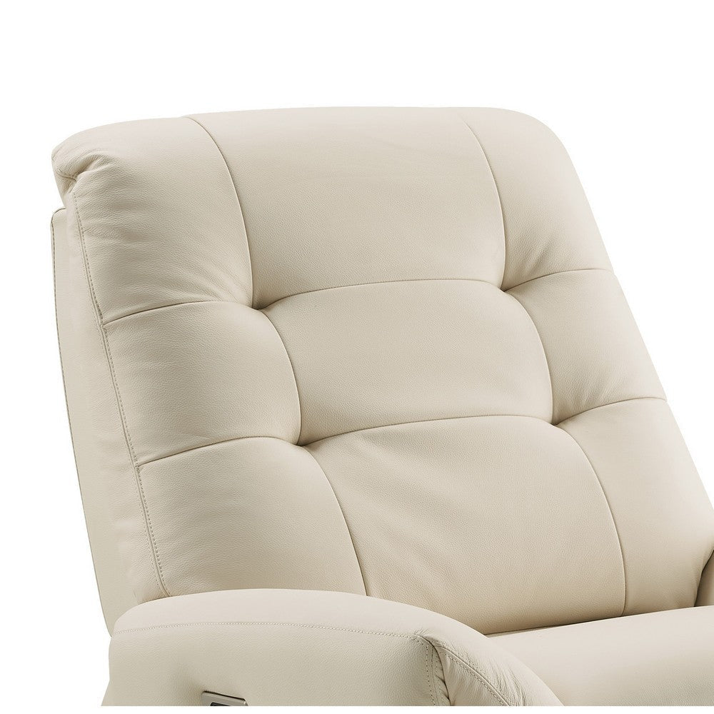 Femi 39 Inch Swivel Power Recliner Infusion Chair Ivory Tufted Fabric By Casagear Home