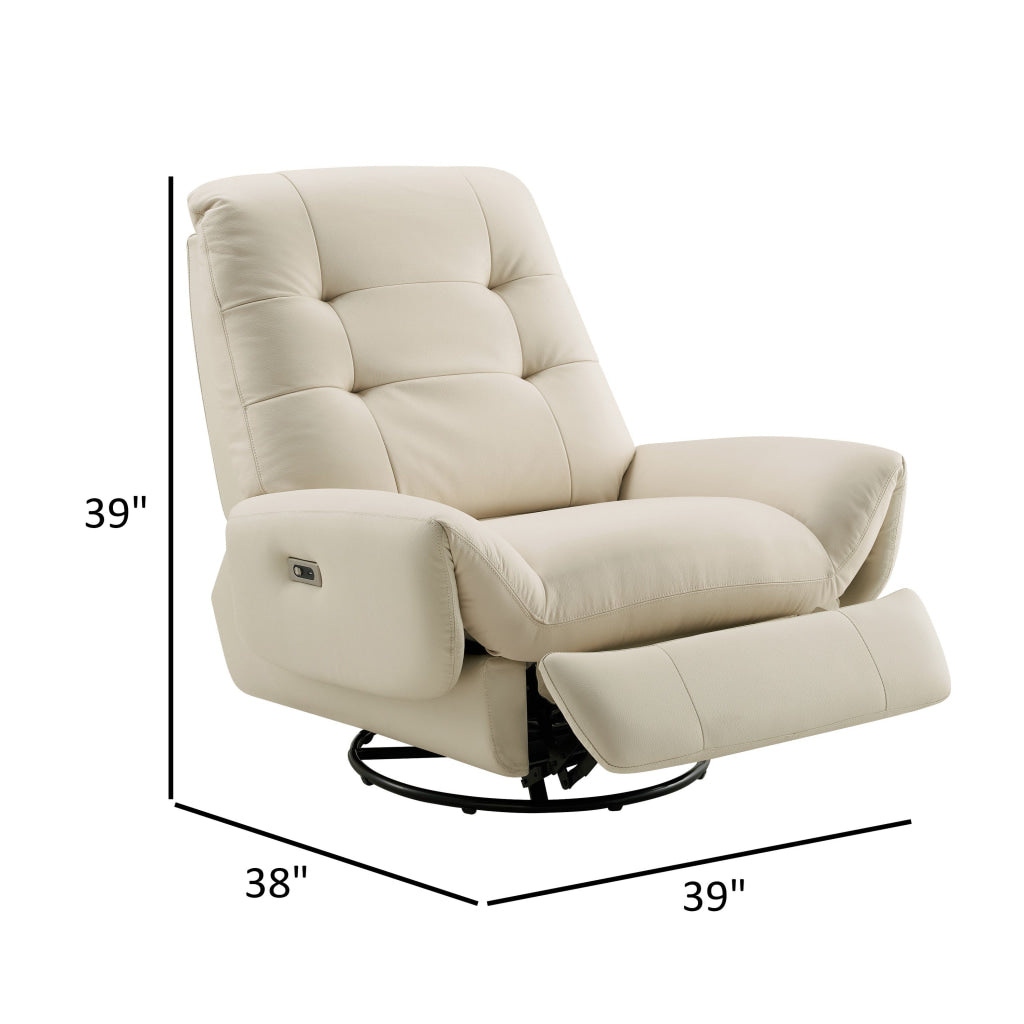 Femi 39 Inch Swivel Power Recliner Infusion Chair Ivory Tufted Fabric By Casagear Home BM315040