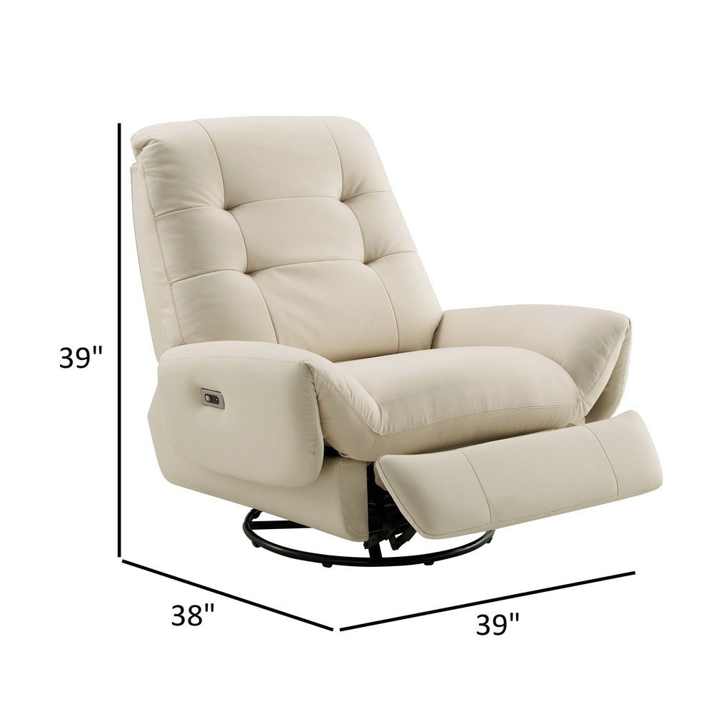 Femi 39 Inch Swivel Power Recliner Infusion Chair Ivory Tufted Fabric By Casagear Home