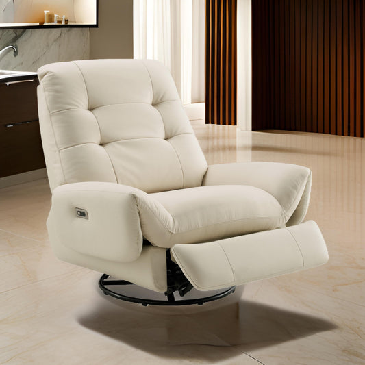 Femi 39 Inch Swivel Power Recliner Infusion Chair Ivory Tufted Fabric By Casagear Home BM315040