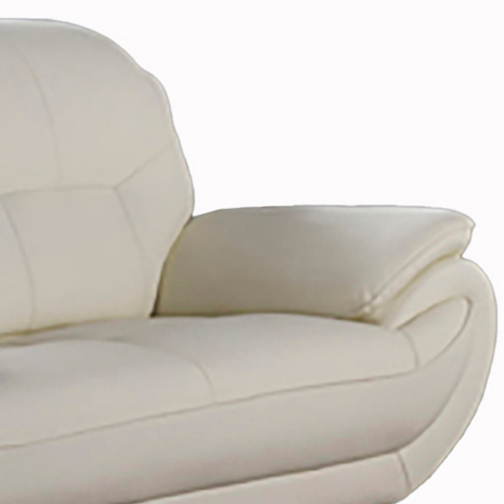 Deni 67 Inch Loveseat Tufted Ivory Real Leather Chrome Metal Legs By Casagear Home BM315043