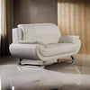 Deni 67 Inch Loveseat Tufted Ivory Real Leather Chrome Metal Legs By Casagear Home BM315043