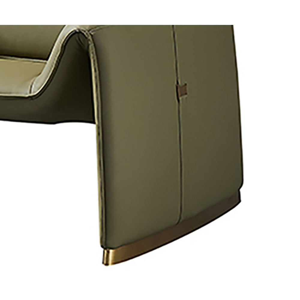 Hei 38 Inch Accent Chair, Green Real Leather Upholstery, Gold Metal Finish By Casagear Home