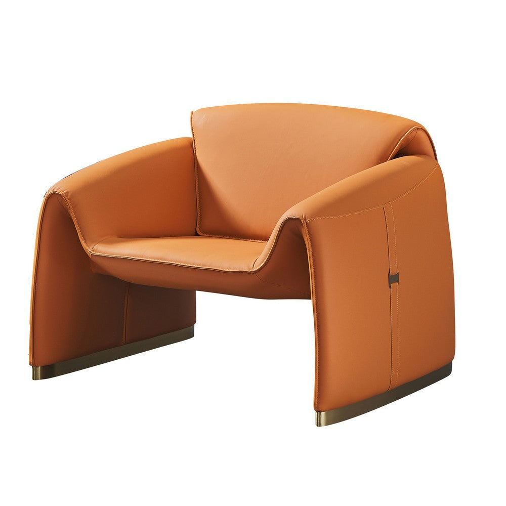 Hei 38 Inch Accent Chair Orange Real Leather Upholstery Gold Metal Finish By Casagear Home