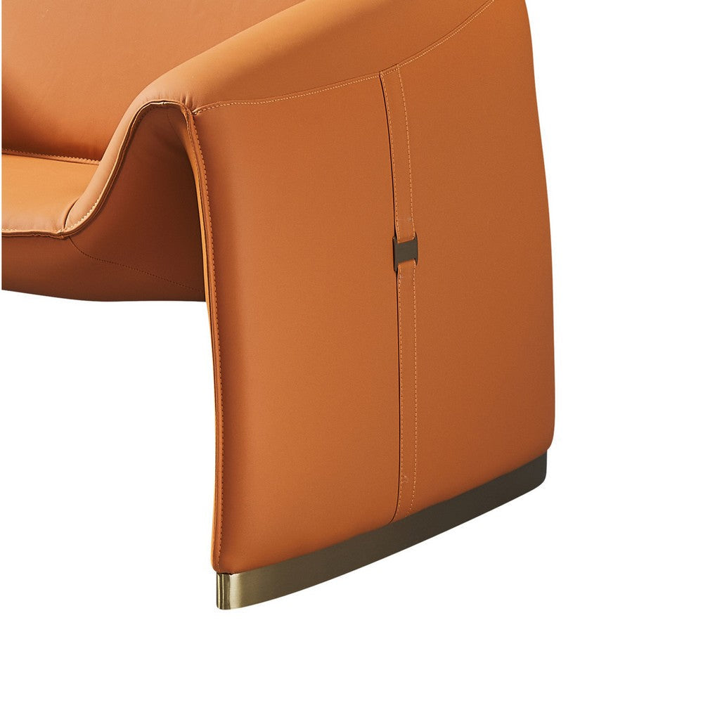 Hei 38 Inch Accent Chair Orange Real Leather Upholstery Gold Metal Finish By Casagear Home