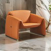 Hei 38 Inch Accent Chair Orange Real Leather Upholstery Gold Metal Finish By Casagear Home BM315046