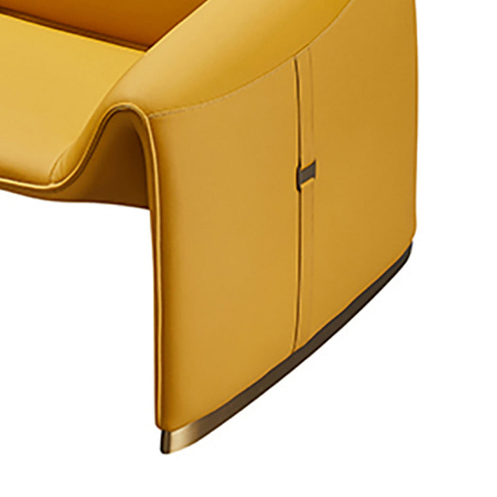 Hei 38 Inch Accent Chair Yellow Real Leather Upholstery Gold Metal Finish By Casagear Home BM315048