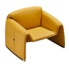 Hei 38 Inch Accent Chair Yellow Real Leather Upholstery Gold Metal Finish By Casagear Home BM315048