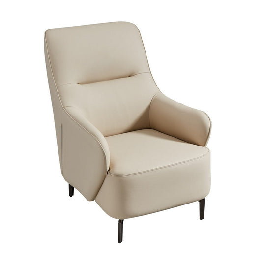 Lavy Accent Chair Armchair, Tall Back, Cream Real Leather Upholstery By Casagear Home