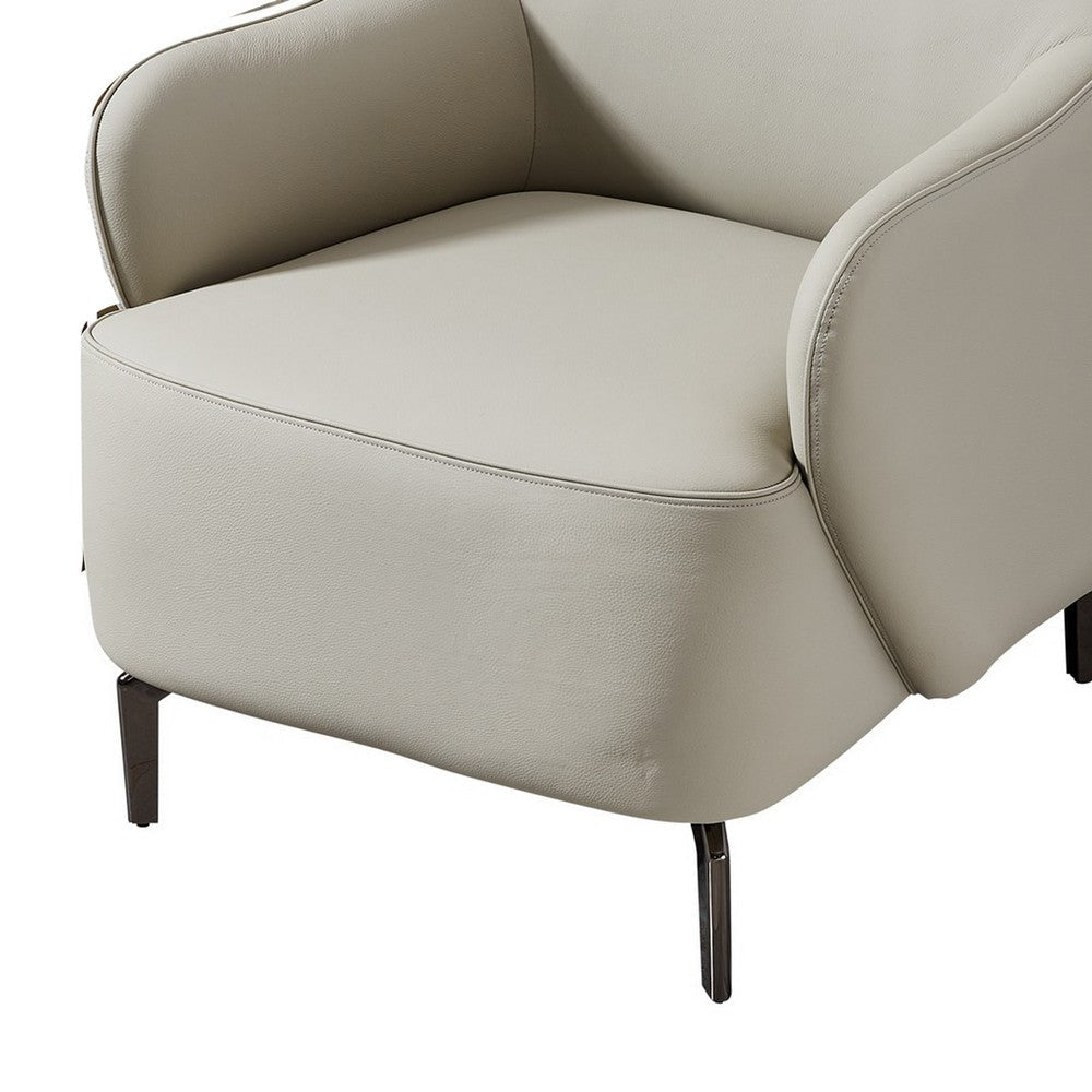 Lavy 34 Inch Accent Chair Armchair Tall Back Gray Real Leather Upholstery By Casagear Home BM315054