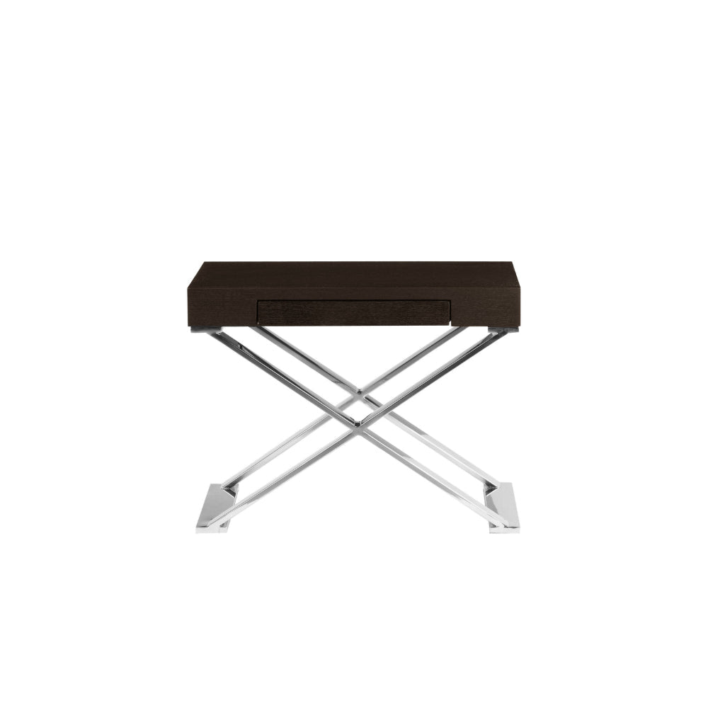 Rix 21 Inch Side End Table 1 Drawer X Steel Legs Espresso Brown Wood By Casagear Home BM315056