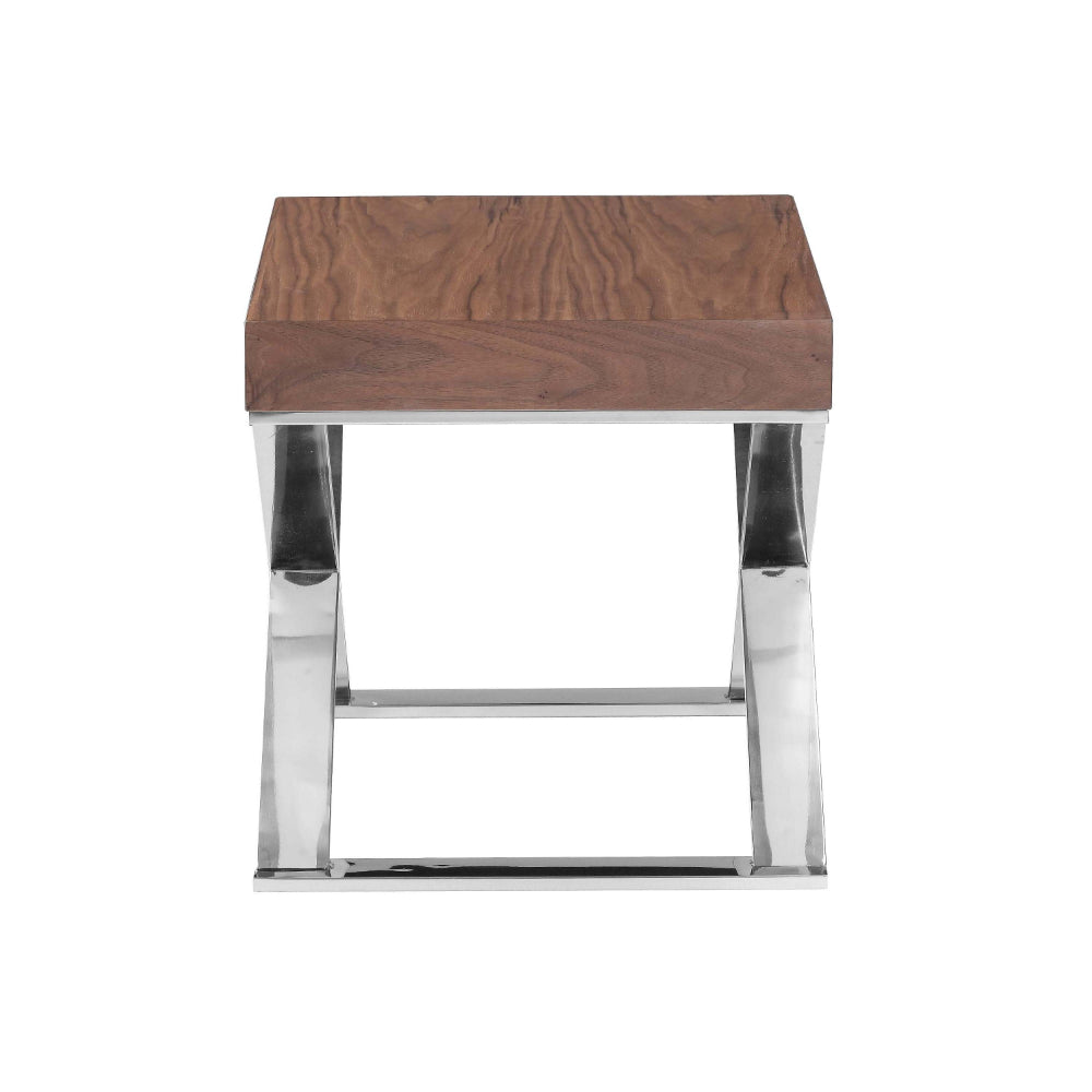 Rix 21 Inch Side End Table, 1 Drawer, X Steel Legs, Walnut Brown Wood By Casagear Home