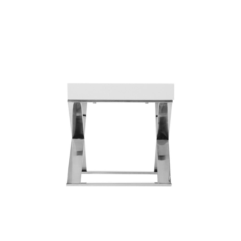 Rix 21 Inch Side End Table 1 Drawer X Shape Steel Legs White Wood Top By Casagear Home BM315058