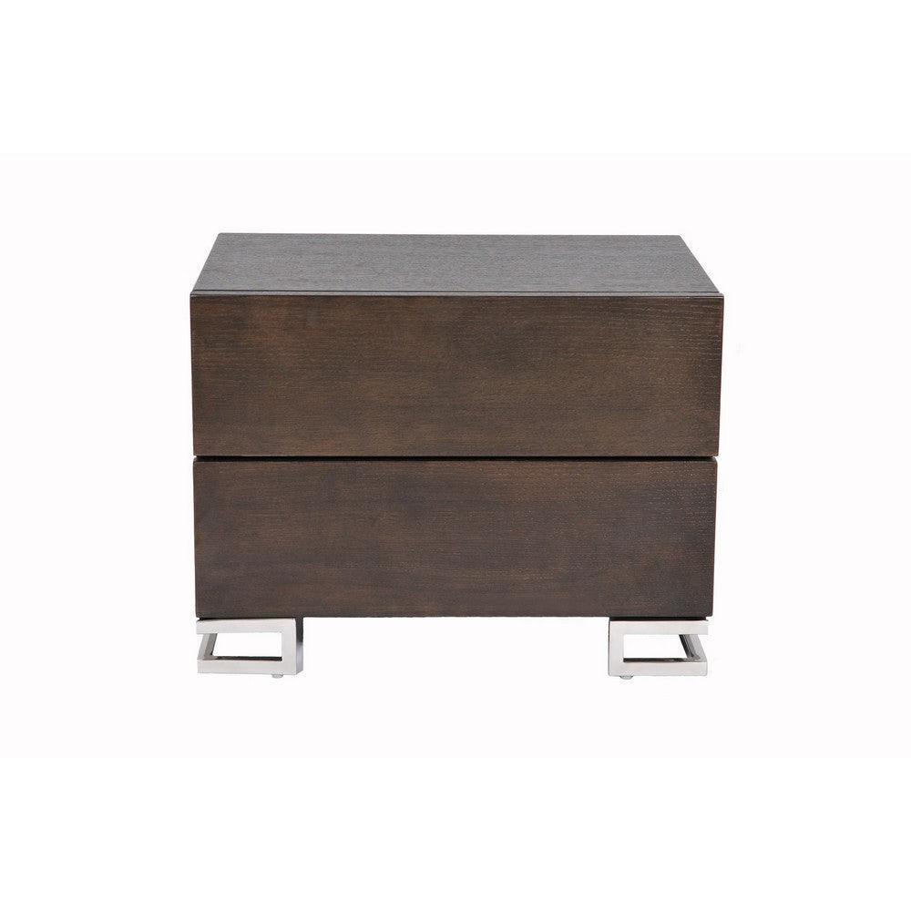 Sam 20 Inch Nightstand 2 Drawers Espresso Brown High Polished Metal Legs By Casagear Home BM315059