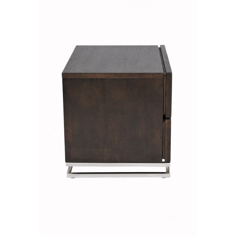 Sam 20 Inch Nightstand 2 Drawers Espresso Brown High Polished Metal Legs By Casagear Home BM315059