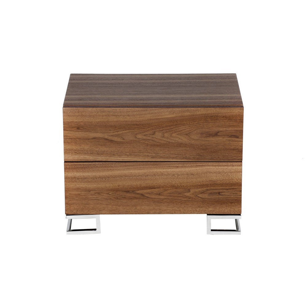 Sam 20 Inch Nightstand 2 Drawers Walnut Brown High Polished Metal Legs By Casagear Home BM315060