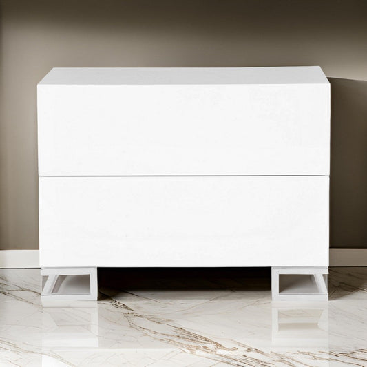 Sam 20 Inch Nightstand, 2 Drawers, White Wood, High Polished Metal Legs By Casagear Home