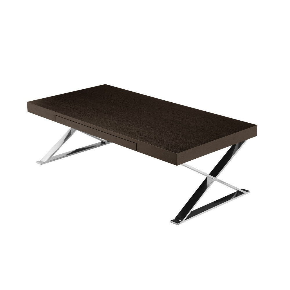 Buy Rix 48 Inch Coffee Table, 1 Drawer, X Shape Steel Legs, Espresso ...