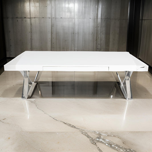 Rix 48 Inch Coffee Table 1 Drawer X Shaped Steel Legs White Wood Top By Casagear Home BM315065