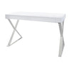 Rix 47 Inch Office Desk White Wood Top 2 Drawers X Polished Steel Legs By Casagear Home BM315070