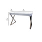 Rix 47 Inch Office Desk White Wood Top 2 Drawers X Polished Steel Legs By Casagear Home BM315070