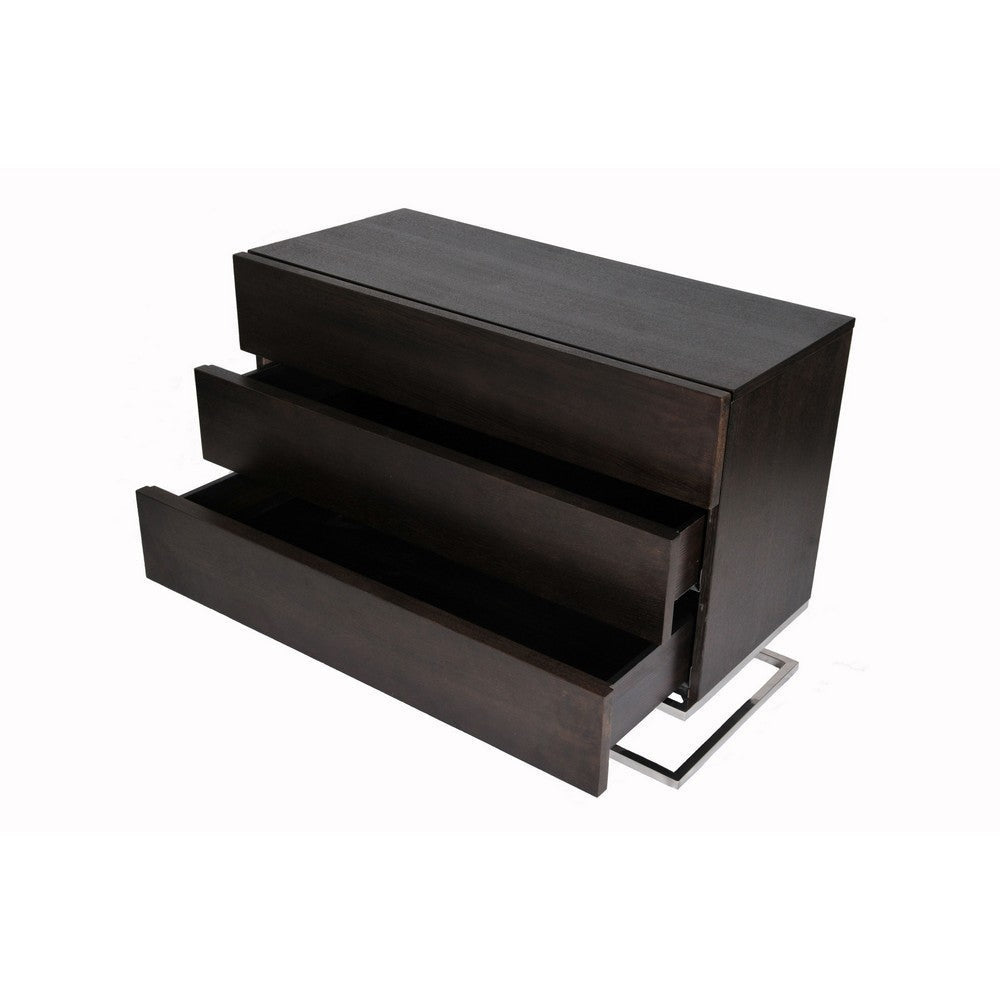 Sam 39 Inch Dresser 3 Drawers Sleek Steel Legs Espresso Brown Wood By Casagear Home