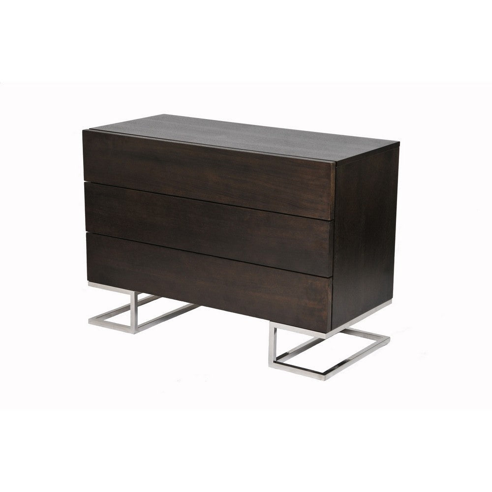 Sam 39 Inch Dresser 3 Drawers Sleek Steel Legs Espresso Brown Wood By Casagear Home