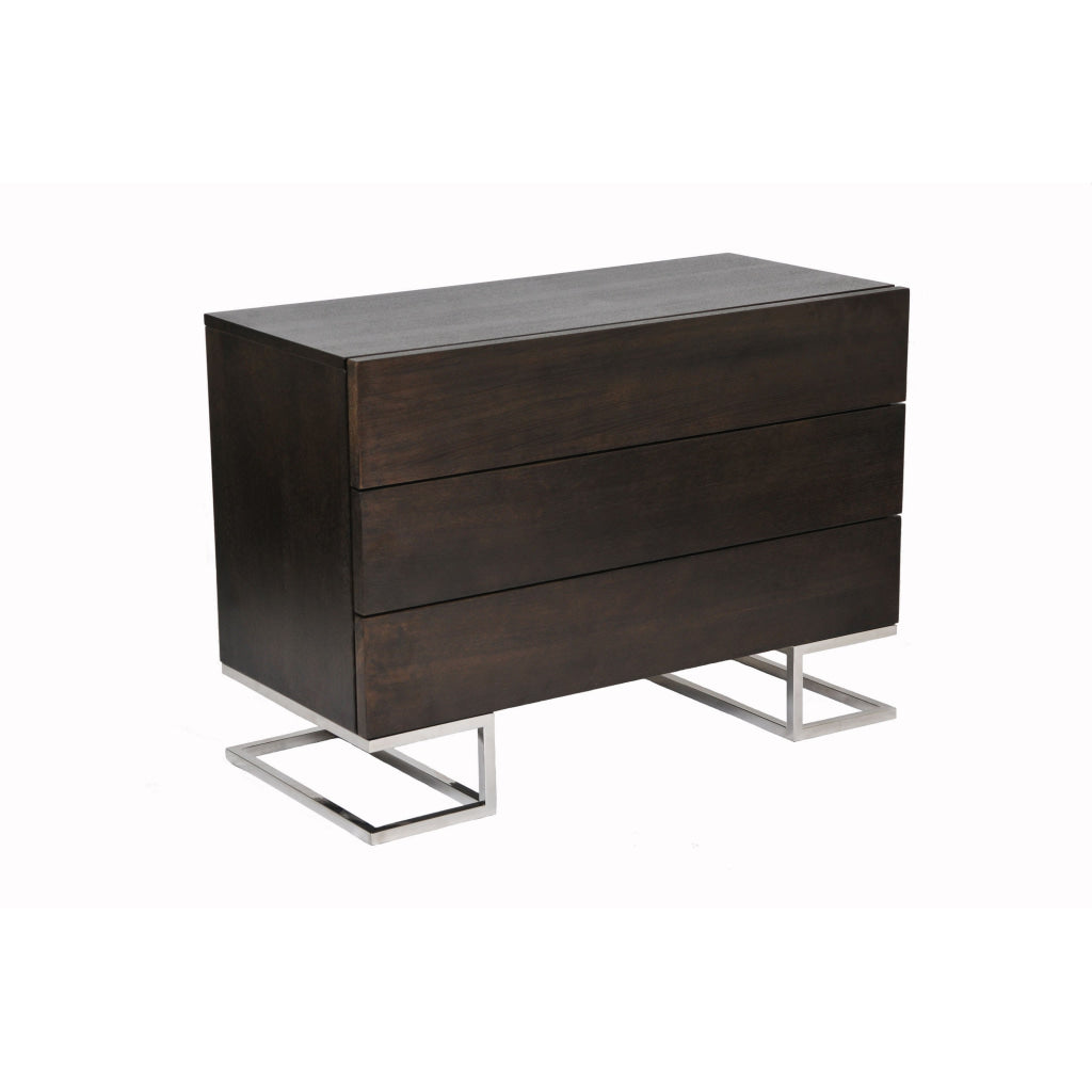 Sam 39 Inch Dresser 3 Drawers Sleek Steel Legs Espresso Brown Wood By Casagear Home BM315074