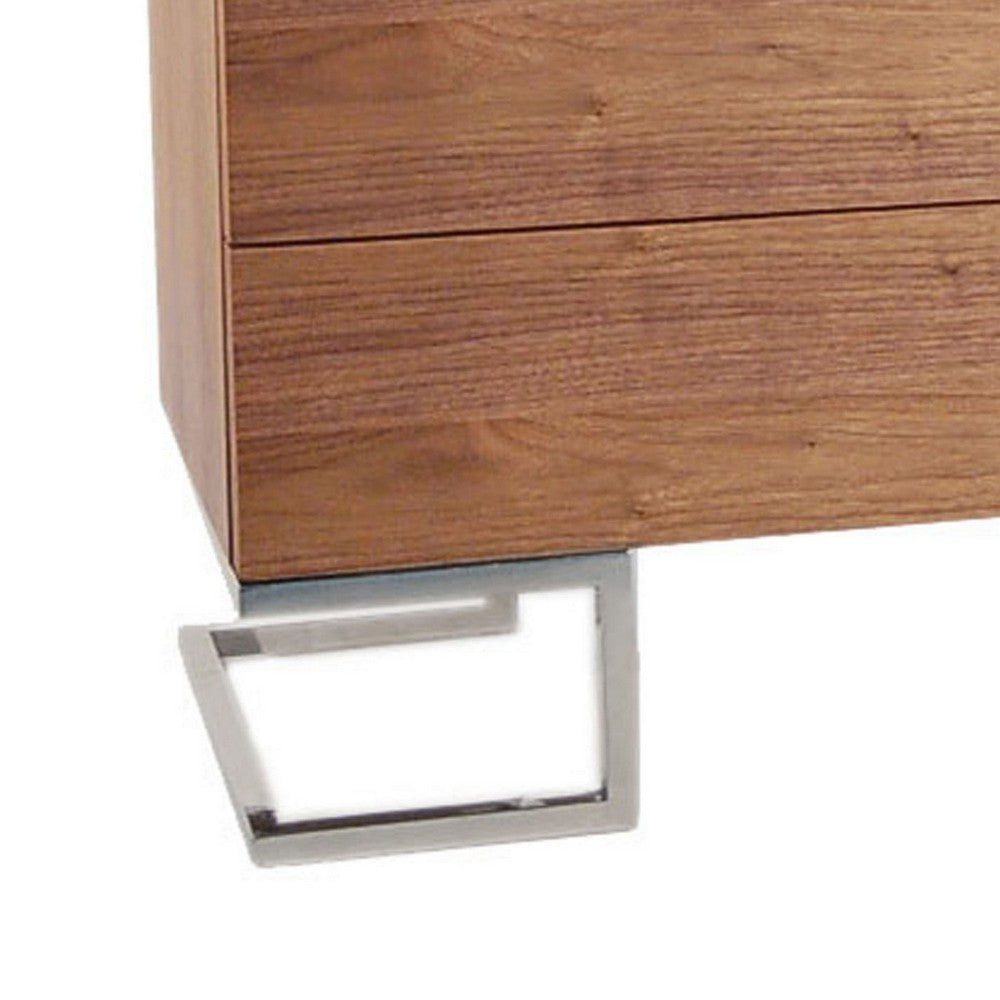 Sam 39 Inch Dresser 3 Drawers Sleek Chrome Steel Legs Walnut Brown Wood By Casagear Home