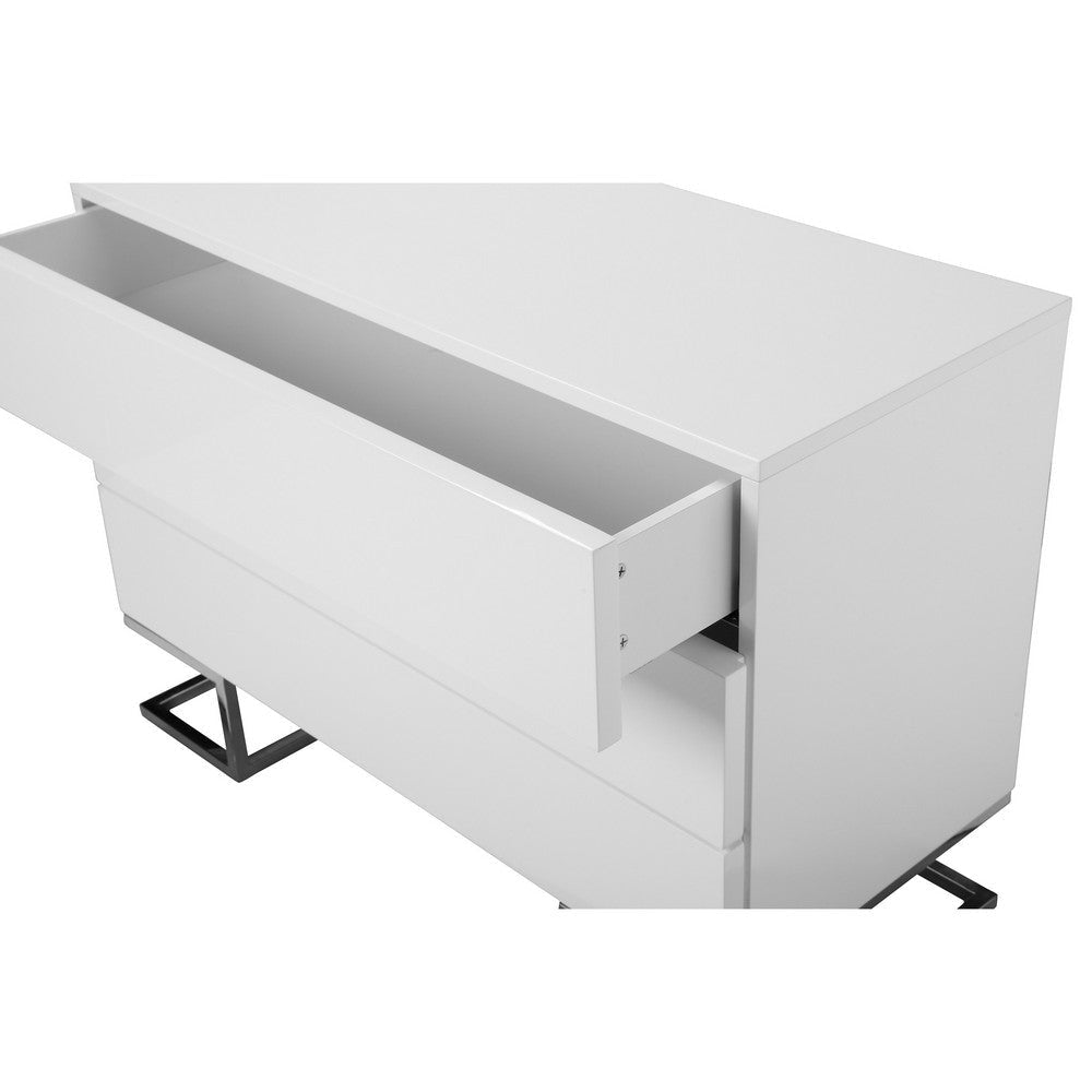 Sam 39 Inch Dresser with 3 Drawers Chrome Steel Legs White Wood Finish By Casagear Home
