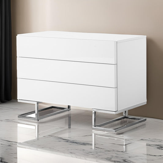 Sam 39 Inch Dresser with 3 Drawers Chrome Steel Legs White Wood Finish By Casagear Home BM315076