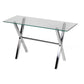 Tia 51 Inch Console Table Rectangular Tempered Glass Top X Steel Legs By Casagear Home BM315078