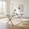 Tia 79 Inch Dining Table, Rectangular Tempered Glass Top, X Steel Legs By Casagear Home