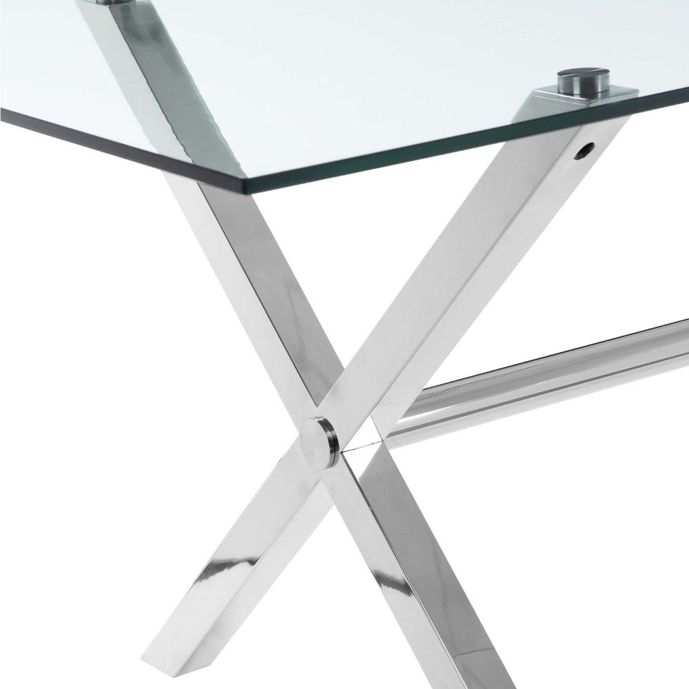 Tia 79 Inch Dining Table, Rectangular Tempered Glass Top, X Steel Legs By Casagear Home