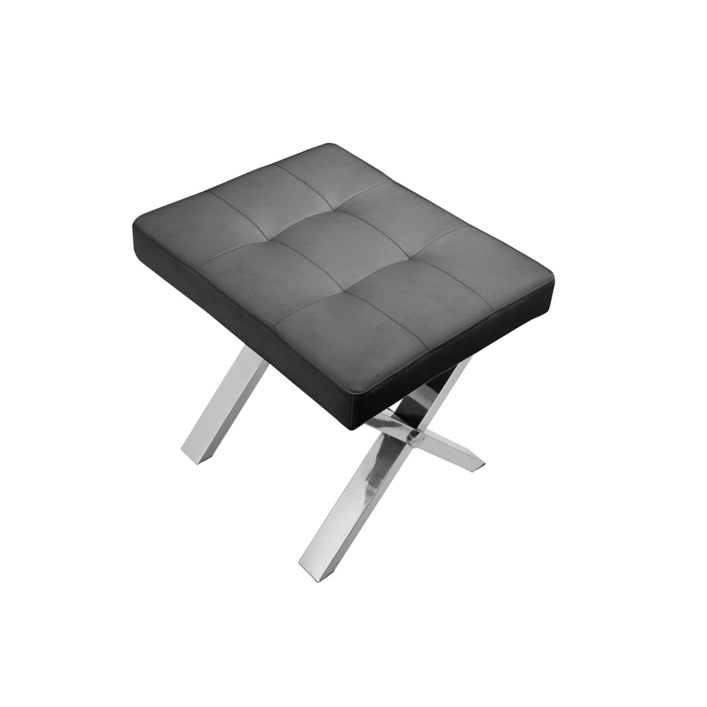 Tia 20 Inch Accent Stool Ottoman Black Faux Leather Polished Chrome Legs By Casagear Home BM315082