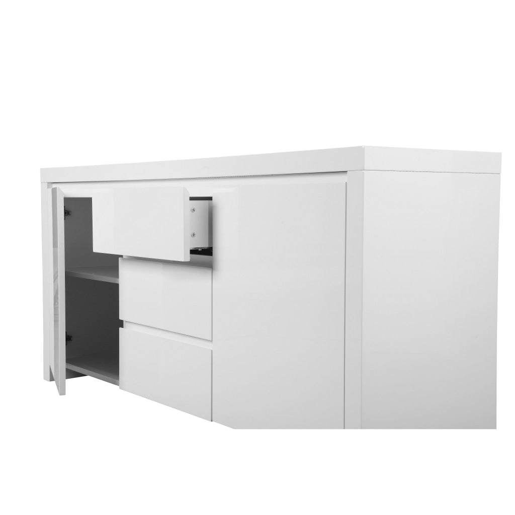 Ross 63 Inch Buffet Console Cabinet 2 Doors and 3 Drawers White Wood By Casagear Home BM315083