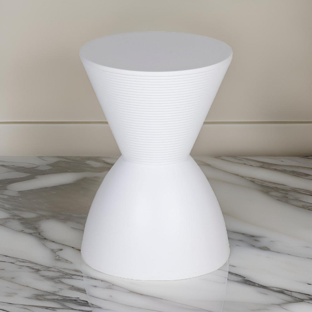 Hillary 17 Inch Side Table, Indoor Outdoor, Hourglass Shape, White Finish By Casagear Home