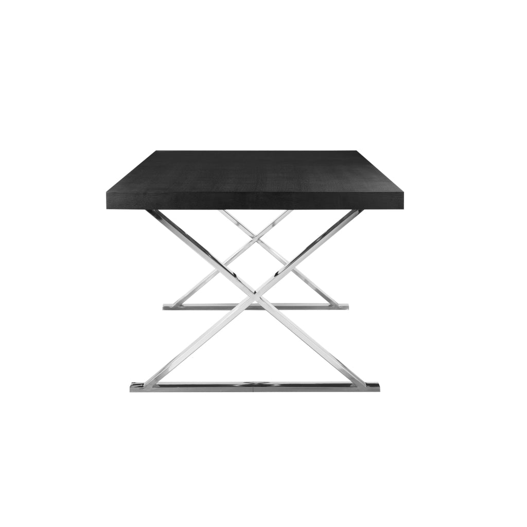 Rix 87 Inch Dining Table Black Wood Top X Chrome Finished Steel Legs By Casagear Home BM315089