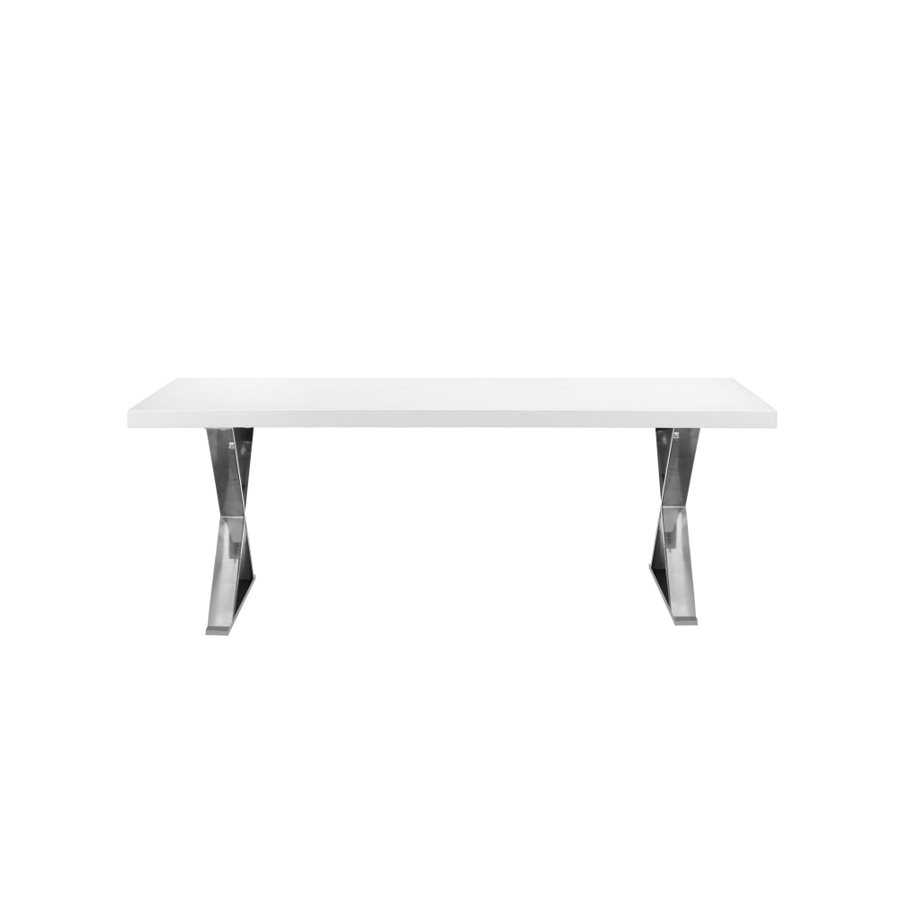 Rix 87 Inch Dining Table White Wood Top X Chrome Finished Steel Legs By Casagear Home BM315091