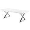 Rix 87 Inch Dining Table White Wood Top X Chrome Finished Steel Legs By Casagear Home BM315091