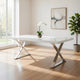 Rix 87 Inch Dining Table, White Wood Top, X Chrome Finished Steel Legs By Casagear Home