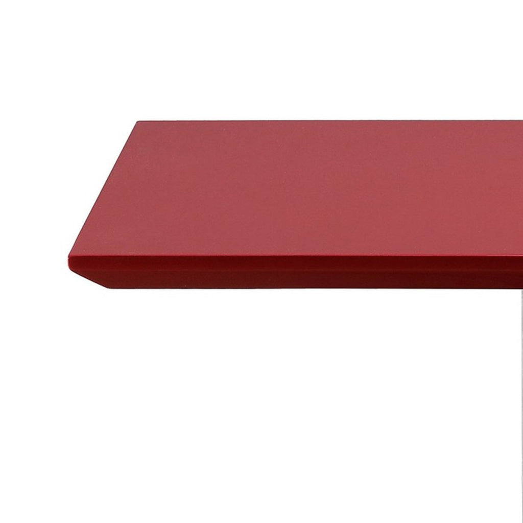 Eva 24 Inch Side End Table Square Red Lacquer Crossed Chrome Steel By Casagear Home BM315096