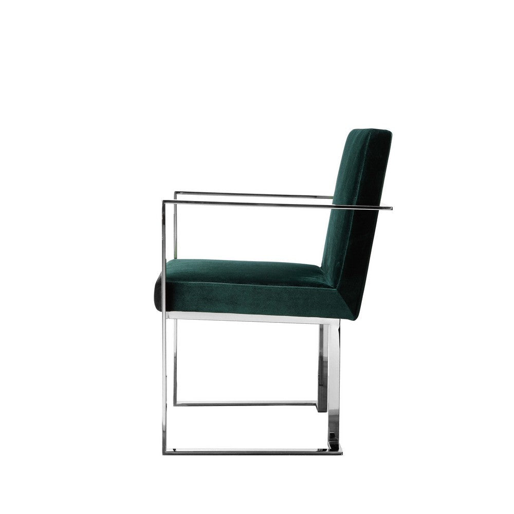 Boly 22 Inch Dining Armchair Green Velvet Cushions Chrome Steel Frame By Casagear Home BM315102