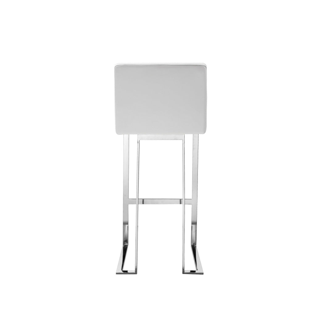 Boly 30 Inch Barstool Chair White Faux Leather Cushions Chrome Steel By Casagear Home BM315107