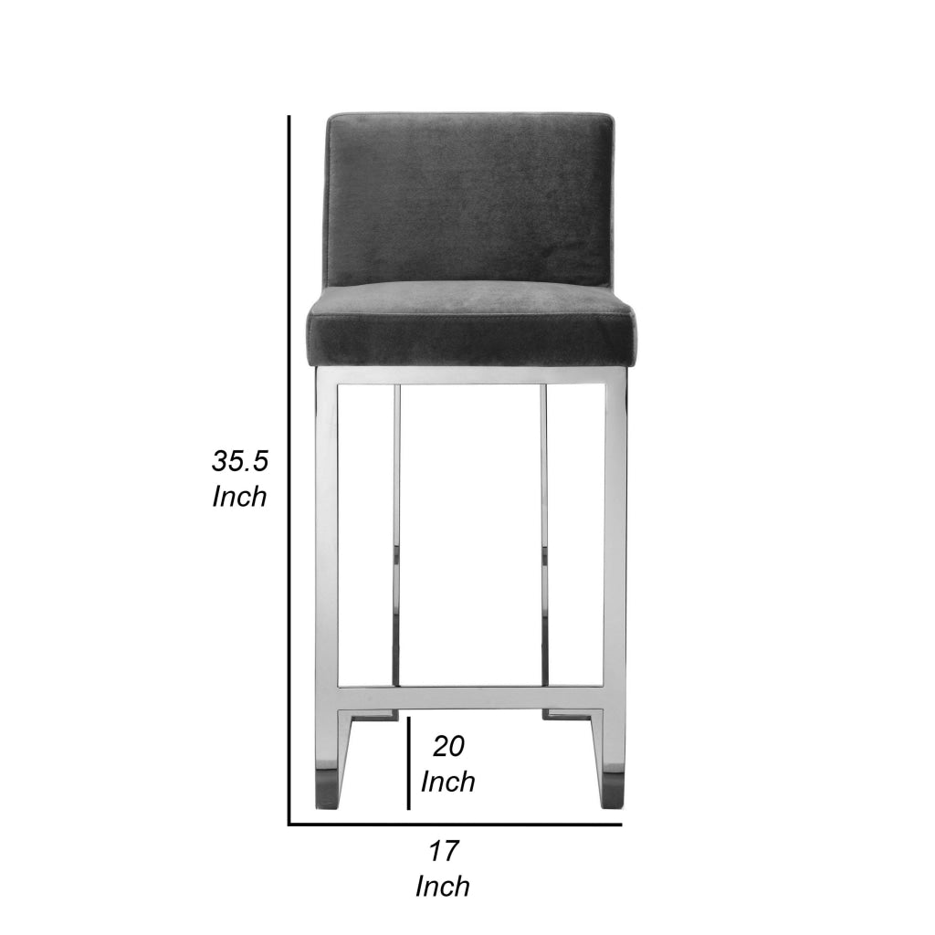 Boly 26 Inch Counter Height Chair Gray Velvet Foam Cushions Chrome Steel By Casagear Home BM315109